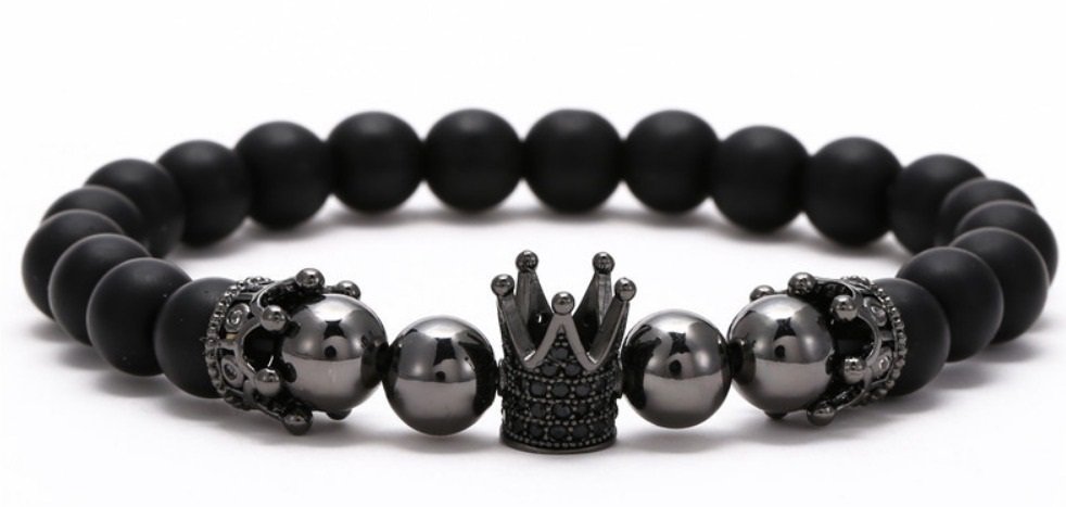 Luksusowa Bransoletka Męska Korona Koraliki Cyrkonie