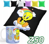 Gadżety dla niej i dla niego - ZESTAW KUBEK + POSZEWKA Z NADRUKIEM LOONEY KANAREK PTASZEK + IMIĘ - miniaturka - grafika 1