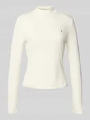 Bluzki damskie - Bluzka z długim rękawem o kroju slim z czystej bawełny - miniaturka - grafika 1