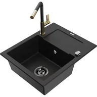 Zlewozmywaki z baterią - Mexen Enzo zlewozmywak granitowy 1-komorowy z ociekaczem i baterią kuchenną Flora, czarny - miniaturka - grafika 1