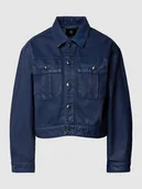 Kurtki damskie - Kurtka jeansowa krótka z nakładanymi kieszeniami na piersi - miniaturka - grafika 1