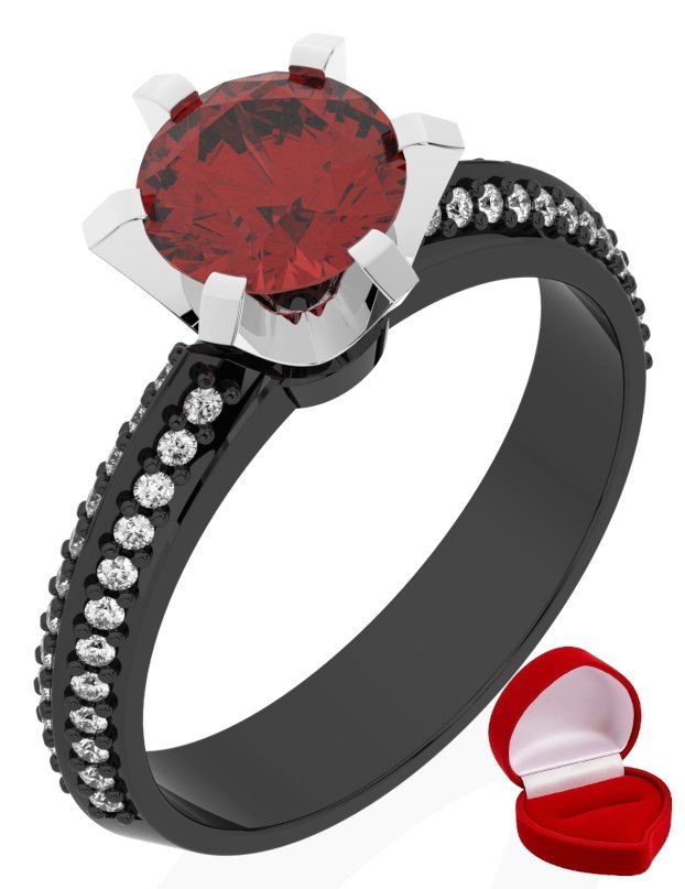 ZŁOTY PIERŚCIONEK ZARĘCZYNOWY 585 14k RUBIN 1 ct CZARNE ZŁOTO R27