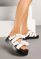 Klapki i japonki damskie - Białe Klapki na Grubej Podeszwie z Cyrkoniami i Kokardami Redalene - Born2be - miniaturka - grafika 1