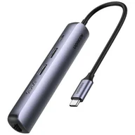 Huby USB - UGREEN Adapter 5w1 UGREEN CM418 Hub USB-C do 2x USB 3.0, HDMI, RJ45, USB-C (szary) - miniaturka - grafika 1