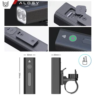 Lampka rowerowa przód LED przednia światło roweru oświetlenie wodoodporna IPX5 Alogy P12 światełko na rower czarna - Pozostałe akcesoria do telefonów - miniaturka - grafika 20
