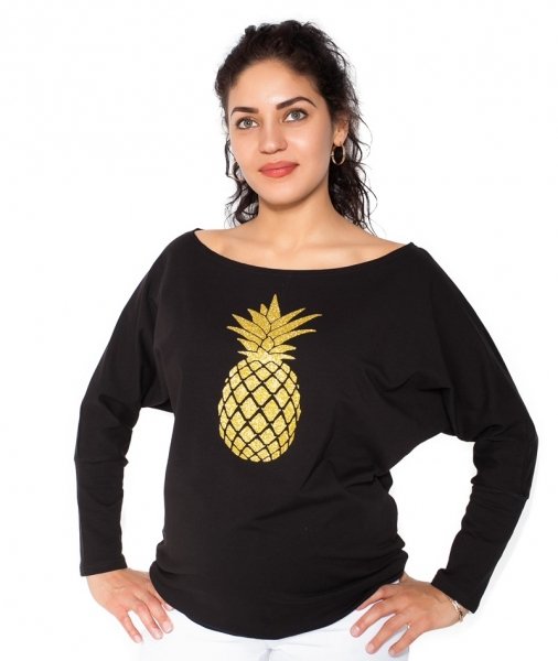 Be MaaMaa Bluza ciążowa, t-shirt Pineapple - czarny - M