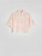 Koszule damskie - Reserved - Bawełniana koszula z haftem - pastelowy róż - miniaturka - grafika 1