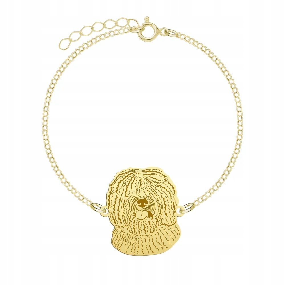 Bransoletka Złota z psem Hiszpański Pies Dowodny 925 Łańcuszek GRAWER