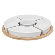 Tace i patery - Zestaw Do Przekąsek: 6 Porcelanowych Miseczek + Bambusowa Taca - miniaturka - grafika 1