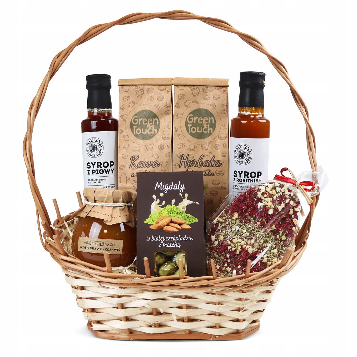 Kosz Prezentowy Zestaw Koszyk Herbata Kawa Syrop Czekolada Słodycze