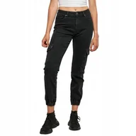 Spodnie damskie - Spodnie damskie URBAN CLASSICS Organic Stretch Denim Cargo, czarne, rozm.32 - miniaturka - grafika 1