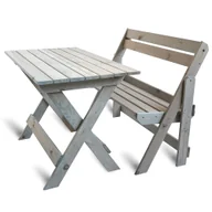 Meble ogrodowe - Stół I Krzesła Ogrodowe Ławka Drewniana Zestaw Na Grilla 105cm Jasny Siwy - miniaturka - grafika 1