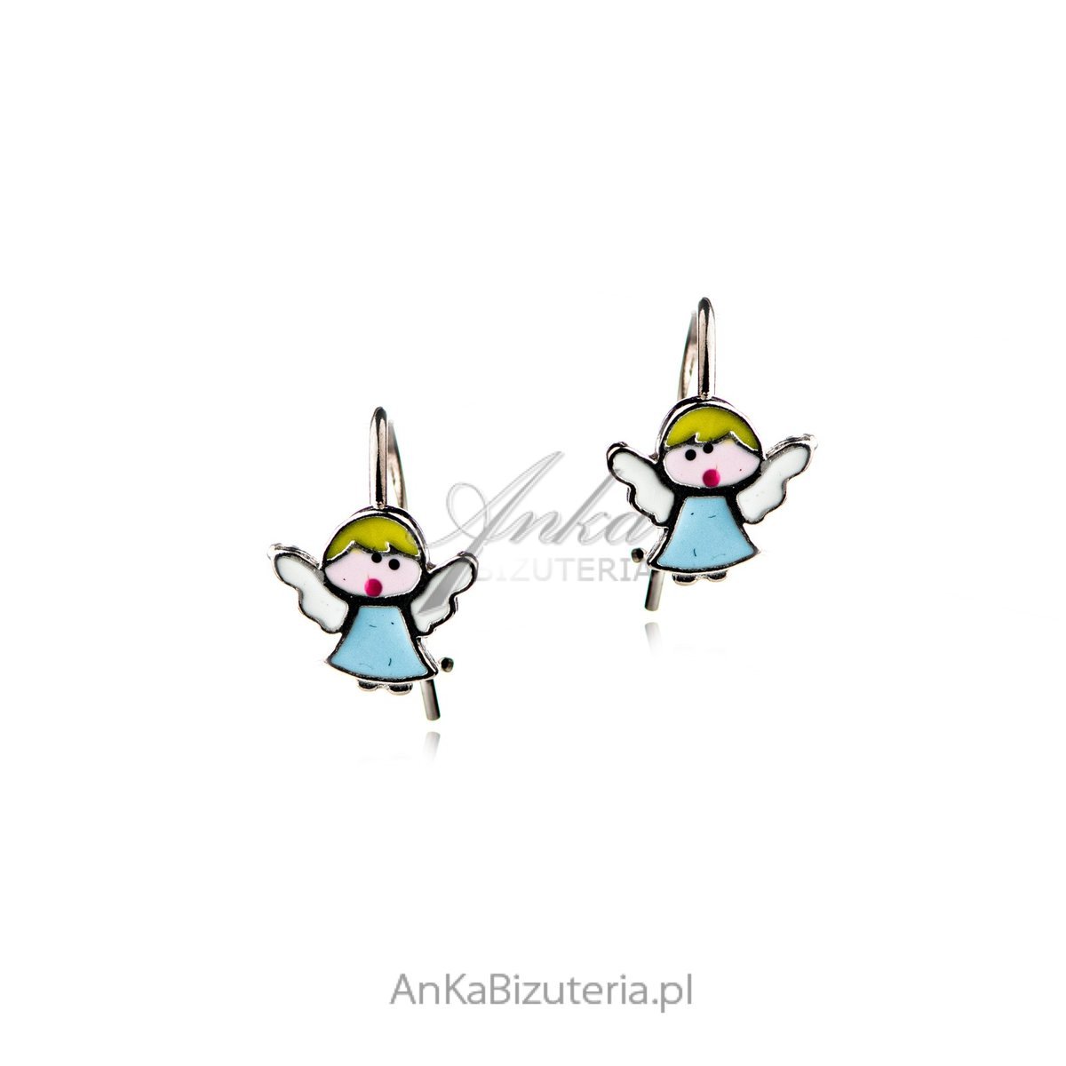 ankabizuteria.pl Kolczyki srebrne dziecięce ANIOŁKI z emalią - bizute