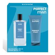 Zestawy perfum męskich - Saphir SAPHIR MEN Woda  perfumowana PERFECT, zestaw 100 ml + Żel pod prysznic 150 ml 8424730028363 - miniaturka - grafika 1