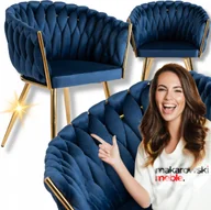 Krzesła - Krzesło Tapicerowane Welur Glamour CAPI Plecione Granatowe Salon Jadalnia - miniaturka - grafika 1