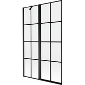 Parawany nawannowe - Mexen Mist parawan nawannowy 2-skrzydłowy lewy 110 x 150 cm, czarna kratka, czarny - 8A9-110-011-70-77-L - miniaturka - grafika 1