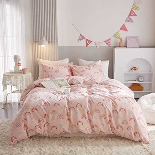 Ivellow Podwójna poszewka na kołdrę dla dzieci 100% bawełna tęczowy różowy poszewka na kołdrę dla dziewcząt uroczy kawaii zestaw pościeli 3 szt. ultramiękka oddychająca maluch nastolatek dzieci