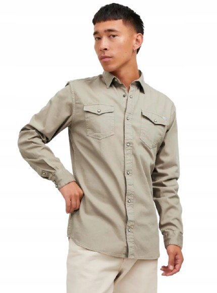 JACK&JONES KOSZULA MĘSKA BEŻOWA GŁADKI CASUAL XXL 1JQA