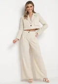 Komplety damskie - Beżowy Komplet Garniturowy z Krótką Marynarką i Szerokimi Spodniami w Paski Laoisetta - miniaturka - grafika 1