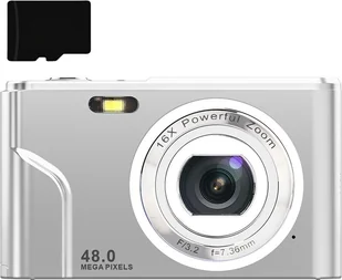 INF Aparat cyfrowy 48 MP, 1080p FHD, 16-krotny zoom, karta pamięci 32 GB Srebro - Aparaty Cyfrowe - miniaturka - grafika 1