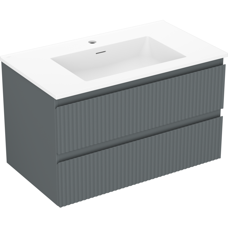 Mexen Rivel szafka łazienkowa 80 cm z umywalką Otis, 2 szuflady, ryflowana , grafit mat/biała mat - 91A20-08047-2-BFF66-W18M0