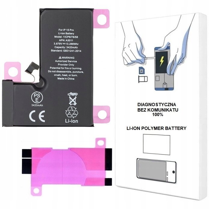 BATERIA DO iPHONE 15 PRO 3420 mAh BEZ KOMUNIKATU WIĘKSZA POJEMNOŚĆ