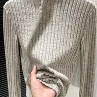 Swetry damskie - TEMU Elegancki Sweter z Kołnierzem dla Kobiet - Miękki Polarowy Pulower z Długim Rękawem, Dopasowany Krój w Jednolitym Kolorze na Jesień/Zimę, - miniaturka - grafika 1