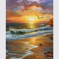 Rękodzieło - TEMU Zestaw do Malowania Diamentowego 5D dla Dorosłych - Temat Wschód Słońca nad Oceanem, Okrągłe Diamenty na Płótnie, Mozaika Krzyżykowa Idealny - miniaturka - grafika 1