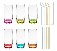 Szklanki - 6x Szklanki Kolorowe Dno 350ml + 8x Rurki Szklane - miniaturka - grafika 1