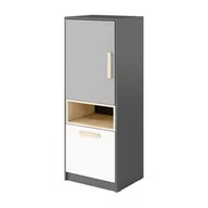 Komody - Komoda Wysoka PO-07 Pok Lenart Biały, Jasny Szary, Buk Ibsen, Grafit - miniaturka - grafika 1