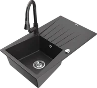 Zlewozmywaki z baterią - Mexen Cesar zlewozmywak granitowy 1-komorowy z ociekaczem i baterią kuchenną Elia, czarny nakrapiany - 6514-76-670101-76 - miniaturka - grafika 1