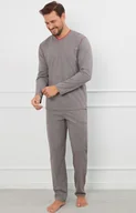 Piżamy męskie - Piżama męska szara z długim rękawem i długimi spodniami Ludwik, Kolor szary melanż-czerwony, Rozmiar M, Italian Fashion - Intymna - miniaturka - grafika 1