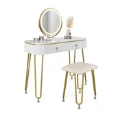 Toaletki - Vicco Stół do toalety Grace, Biały wysoki połysk, 100 cm z oświetleniem LED i stołkiem - miniaturka - grafika 1