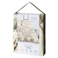 Pościel - Pościel 140x200 Nina beżowa zielona liście - miniaturka - grafika 1