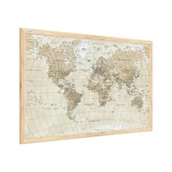 Obrazy i zdjęcia na płótnie - Obraz mapa świata beżowe pastelowe kolory 60x40cm w ramie drewnianej naturalnej - miniaturka - grafika 1