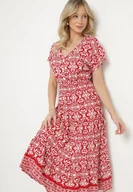 Sukienki - Czerwona Bawełniana Sukienka Rozkloszowana we Wzór Paisley Lanadira - miniaturka - grafika 1
