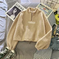 Bluzy damskie - Bluza polarowa damska - Beżowy - miniaturka - grafika 1