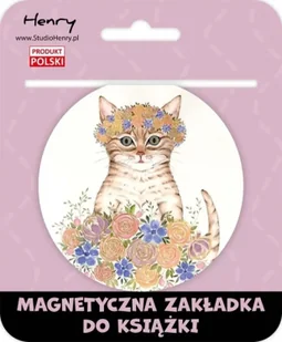 Zakładka magnetyczna kulka 2 kot w kwiatach - Henry - Zakładki do książek - miniaturka - grafika 1