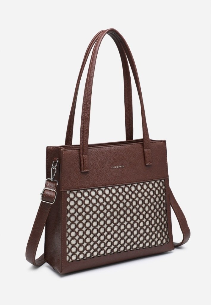 Torebka Damska Ażurowa Shopper Stylowa Elegancka Brązowa Torba LUIGISANTO