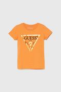 Koszulki dla dziewczynek - Guess t-shirt bawełniany kolor pomarańczowy - miniaturka - grafika 1