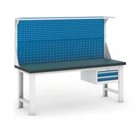 Stoły warsztatowe - B2B Partner Stół warsztatowy GB z panelem i kontenerem szufladowym, 2100 mm 469138 - miniaturka - grafika 1