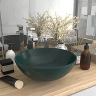 Umywalki - vidaXL Umywalka łazienkowa, ceramiczna, ciemnozielona, okrągła - miniaturka - grafika 1