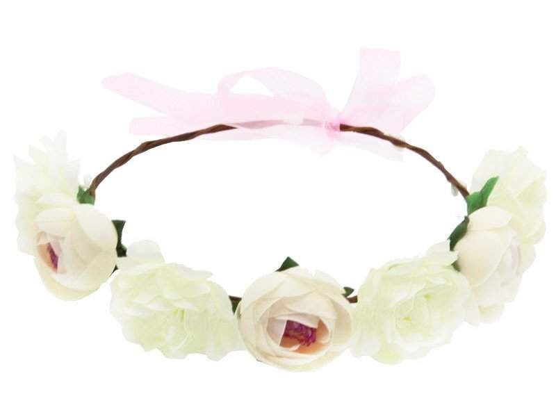 WIANEK NA GŁOWĘ piwonie KWIATY biały ŚLUBNY