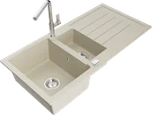 Zlewozmywaki z baterią - Mexen Andres zlewozmywak granitowy 1,5-komorowy z ociekaczem i baterią kuchenną Flora, beżowy - 6515-69-670401-00 - miniaturka - grafika 1