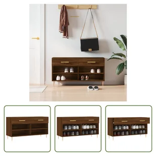 The Living Store Ławka na buty brązowy dąb 102x35x55 cm Materiał drewnopochodny - Szafki na buty - miniaturka - grafika 1