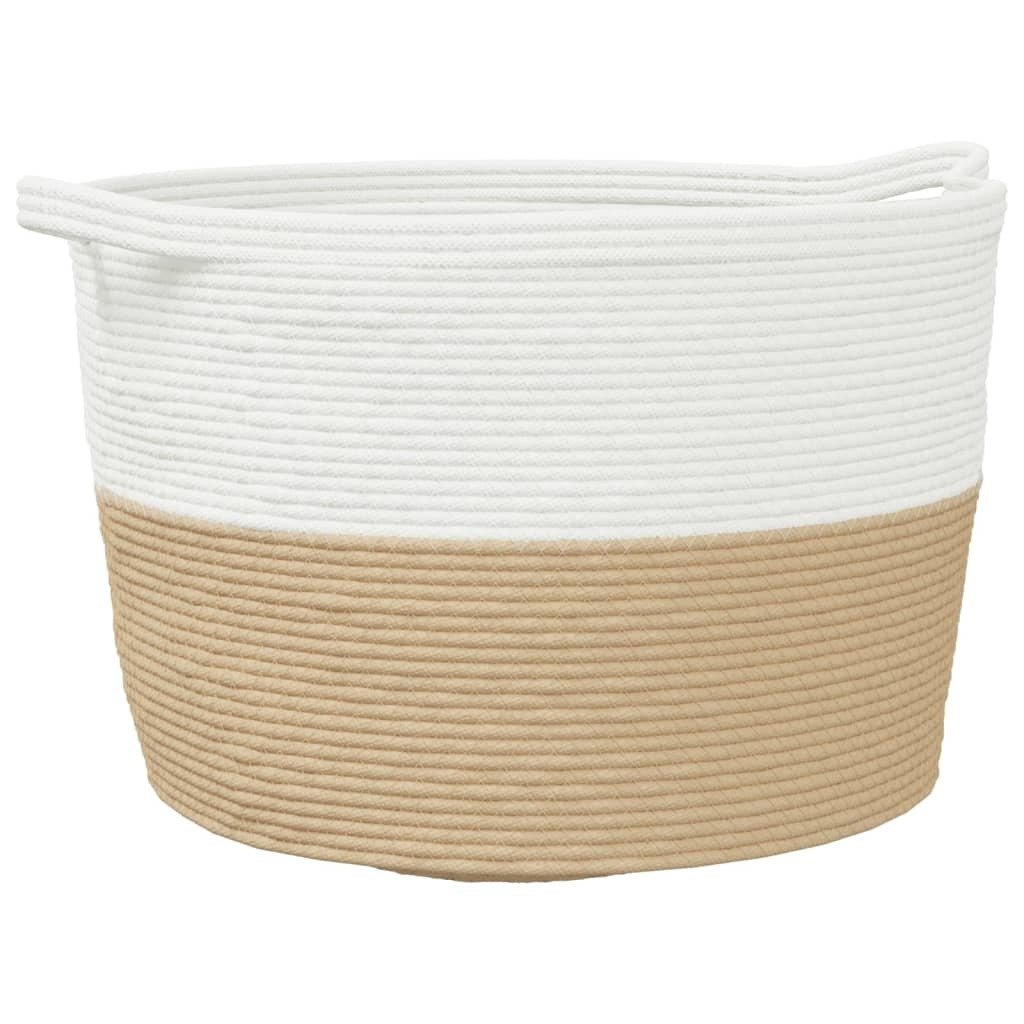 vidaXL Kosz na pranie beżowo-biały Ø60x36 cm Bawełna