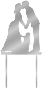Topper z lustrzanej pleksi srebrny na tort Młoda Para - 13 cm - Wesele i ślub - miniaturka - grafika 1