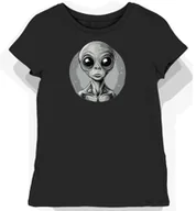 Koszulki i topy damskie - Koszulka damska czarna z motywem szarego kosmity z dużymi oczami XL - miniaturka - grafika 1