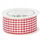 Pasmanteria - Wstążka w kratkę biało - czerwona 25mm - 10mb - miniaturka - grafika 1