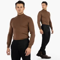 Swetry męskie - Sweter Męski Półgolf Elegancki Klasyczny Brązowy Tony Moro XL Brązowy - miniaturka - grafika 1